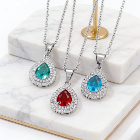 Waterdruppel Zirconia Hanger Roestvrijstalen Ketting Voor Dames Elegante Peervormige Koperen Ingelegde Zirconia Sieraden