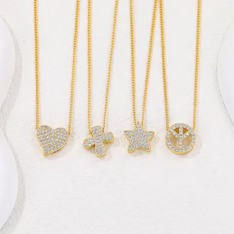 Copper Zirconia Heart Star Cross Peace Sign Pendant For DIY Jewelry Making Gold Plated Box O-link Necklace Chain For Women