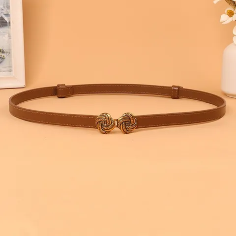 Women's Genuine Leather Skinny Belt Retro Metal Buckle Minimalist Versatile Adjustable Dress Waist Belt Fashion Accessories