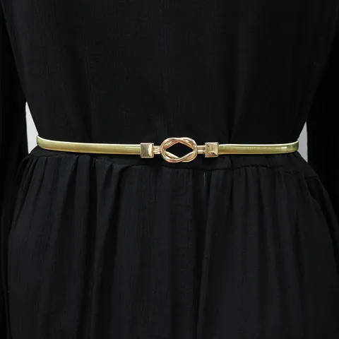 Women Metal Elastic Thin Belt Teardrop Buckle Decorative Dress Waist Chain Fashion Accessories