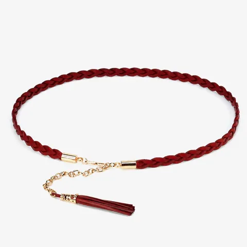 Catena da Vita in Vera Pelle di Vacchetta Donna Gonna Abito Cappotto Cintura Sottile Catena Metallica Tessuta Nappa Moda
