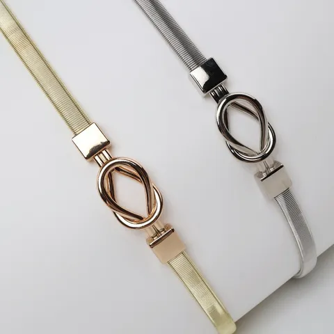 Women Metal Elastic Thin Belt Teardrop Buckle Decorative Dress Waist Chain Fashion Accessories