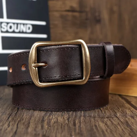 Cintura in Vera Pelle da Uomo Vintage Casual Fibbia ad Ardiglione Cintura da Pantalone d'Affari Fatta a Mano