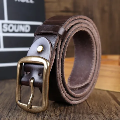 Cintura in Vera Pelle da Uomo Vintage Casual Fibbia ad Ardiglione Cintura da Pantalone d'Affari Fatta a Mano