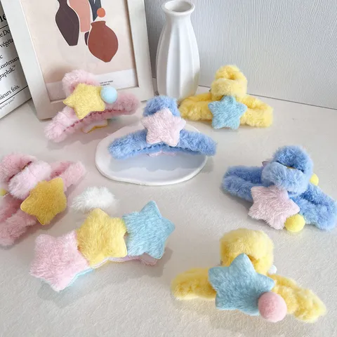 Grande Pince à Cheveux en Peluche Étoile Clip Requin en Fausse Fourrure Douce Coréenne Accessoires Cheveux Automne Hiver pour Femmes