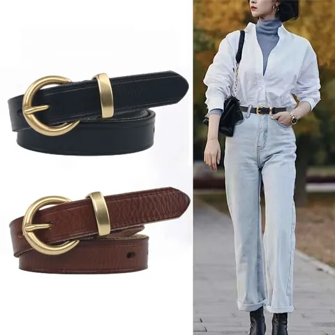 Cintura in Vera Pelle da Donna Vintage Casual con Fibbia ad Ardiglione in Metallo Cintura in Pelle di Mucca per Jeans Abiti Accessori di Moda