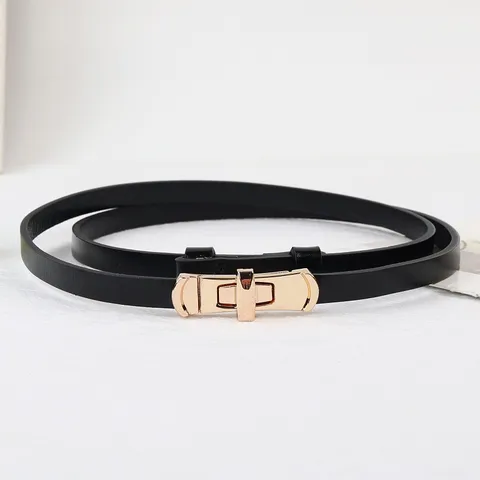 Minimalistische Echt Leer Smalle Riem Voor Vrouwen Metalen Roterende Gesp Jurk Taille Ketting Mode Accessoires