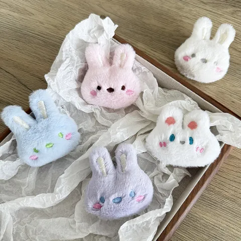 Tête de Poupée de Lapin en Peluche de Dessin Animé Accessoires DIY Pour Décoration de Broche Écharpe Tissu Doux Tête de Lapin Broderie