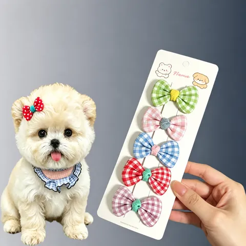 Handmade Cute Plaid Bowknot Pet Hair Clips Mesh Dog Hair Accessories For Small Dogs Puppy Hair Decoration