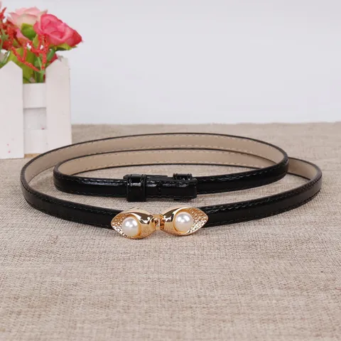 Dames Smalle PU Lederen Riem Elegante Parel In elkaar grijpende Gesp Jurk Tailleband Minimalistisch Veelzijdige Tailleband