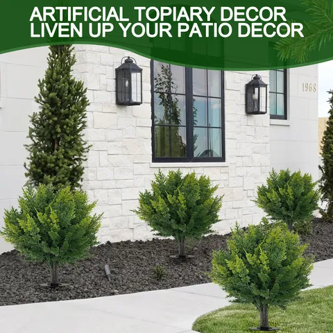 Artificial Topiary Cypress Tree Stakes Faux Greenery Ball For Outdoor Garden Patio Yard Decor Home House Plant Arrangement Ornament