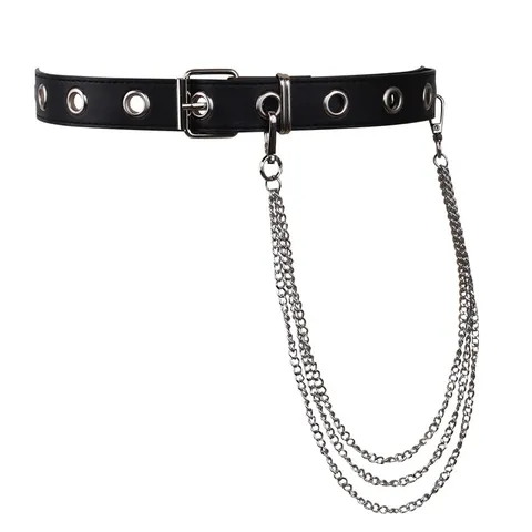 Cintura in Pelle da Donna Stile Punk Cintura Nera con Catene in Metallo Occhielli Fascia in Vita alla Moda per Ragazze Quotidiano