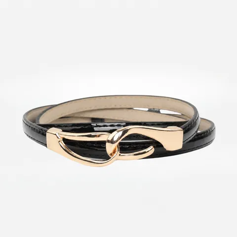Minimalista Donna Pelle PU Cintura Sottile Con Gancio in Metallo Dorato Versatile Moda Abito Cintura in Vita Accessori