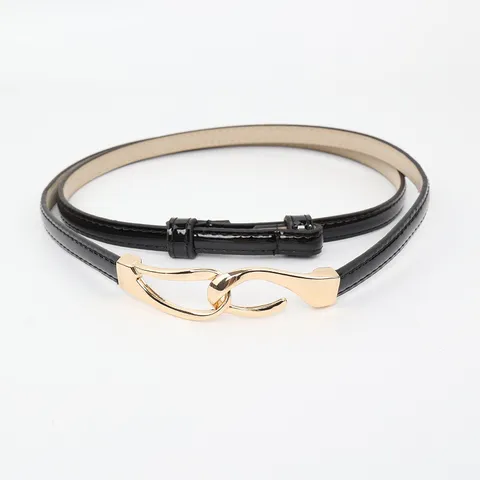Minimalista Donna Pelle PU Cintura Sottile Con Gancio in Metallo Dorato Versatile Moda Abito Cintura in Vita Accessori