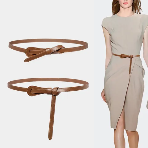 Cinturón de Cuero Genuino para Mujer Estilo Ins Moda Decorativo Cinturón de Cintura para Vestido Traje Suéter Anudado Accesorio de Piel