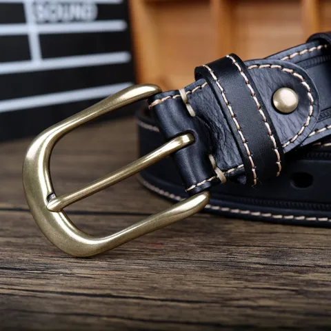 Cintura in Vera Pelle Vintage da Uomo Classica Fibbia in Metallo Cinturino in Pelle Bovina per Uso Casuale Jeans