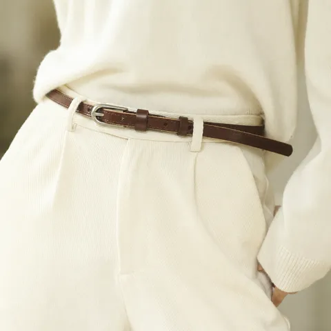 Women's Genuine Leather Skinny Belt Casual Vintage Minimalist Top Layer Cowhide Belt Metal Pin Buckle For Jeans Pants Fashion Waist Belt