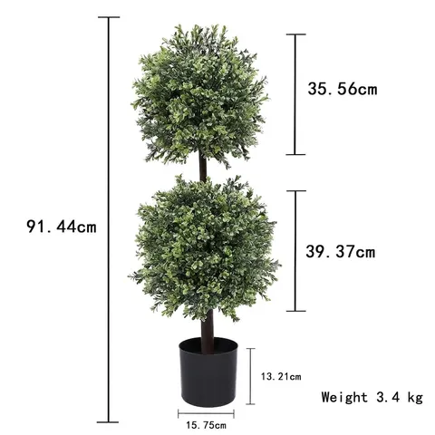Artificial Boxwood Topiary Tree Double Ball Faux Potted Plant Plastic Landscape Tree For Indoor Outdoor Home Office Garden Decor