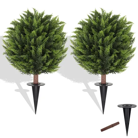 Artificial Boxwood Topiary Tree Garden Stake For Outdoor Yard Decoration Detachable Spherical Faux Cedar Topiary Tree For Garden Courtyard DIY Potted Plants All Seasons Green