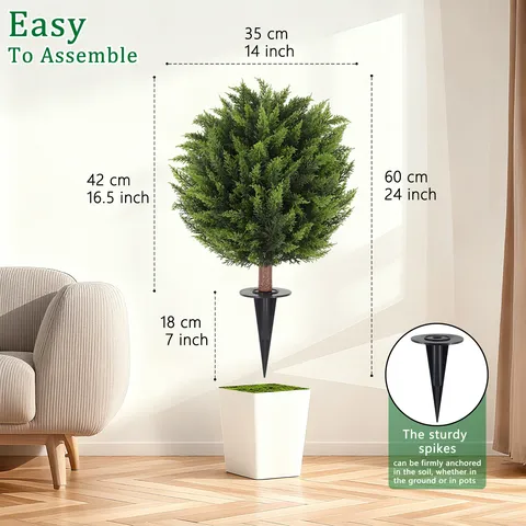 Artificial Boxwood Topiary Tree Garden Stake For Outdoor Yard Decoration Detachable Spherical Faux Cedar Topiary Tree For Garden Courtyard DIY Potted Plants All Seasons Green