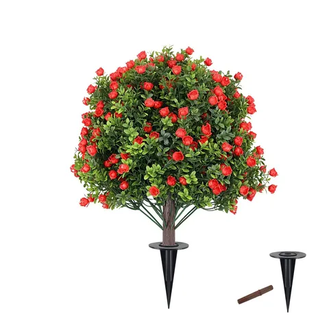 Artificial Rose Topiary Ball Ground Plug Tree Plastic Faux Greenery Plant For Outdoor Garden Yard Entrance Decoration