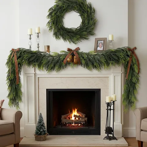 Realistic Norfolk Pine Christmas Garland PE Soft Plastic Greenery For Mantel Stairs Table Holiday Home Party Decoration