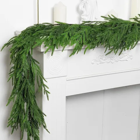 Realistische Norfolk Pine Kerstslinger Voor Open Haard Trappen Voordeur Decoratie Soft Touch Plastic Kunstmatige Wijnstok Home Vakantie Decor