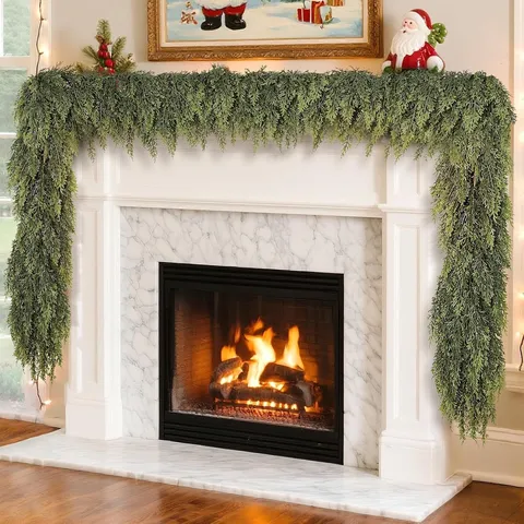 Artificial Norfolk Pine Garland Christmas Greenery Decoration Soft Real Touch PE Pine Needle Garland For Fireplace Mantle Staircase Decor