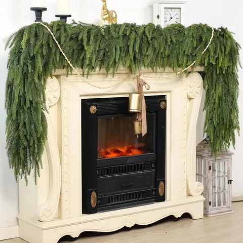 Guirlande De Noel En PE Pin De Norfolk Real Touch Pour Porte D Entree Cheminee Manteau Decoration Suspendue Fete Americaine Maison Verdure Decor