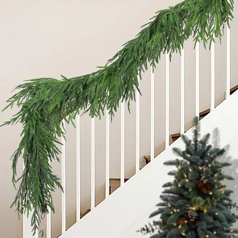 Realistische Norfolk Pine Kerstslinger Voor Open Haard Trappen Voordeur Decoratie Soft Touch Plastic Kunstmatige Wijnstok Home Vakantie Decor
