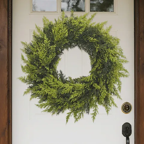 Realistic Artificial Christmas Cedar Wreath Soft PE Greenery Pine Garland For Front Door Hanging Holiday Home Wall Fireplace Decor