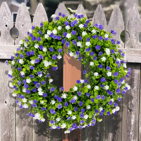 Artificial Eucalyptus Gypsophila Wreath Purple White Spring Summer Pastoral Floral Door Wreath For Wall Wedding Home Decoration
