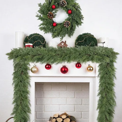 Artificial Christmas Cypress Garland Green Pine Needle 1.8m Garland For Mantle Stairs Table Centerpiece Front Door Holiday Home Decor