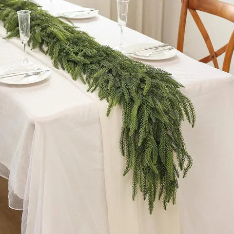 Guirlande De Noel En PE Pin De Norfolk Real Touch Pour Porte D Entree Cheminee Manteau Decoration Suspendue Fete Americaine Maison Verdure Decor