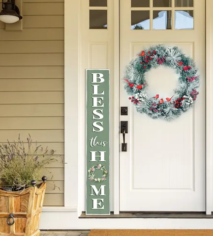 Christmas Wreath With Flocked Pine Needles Red Cardinal Birds Berries For Front Door Wall Hanging Winter Festive Decoration