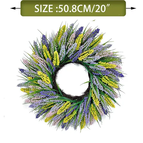 Frühlings Lavendel Turmgras Kranz Künstlicher Blumenkranz Für Haustür Home Decor Runder Rustikaler Kranz Lila Gelb
