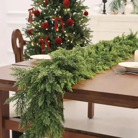 Artificial Norfolk Pine Christmas Garland Real Touch Soft PE Greenery Garland For Mantel Staircase Door Decor Holiday Winter Home Decoration