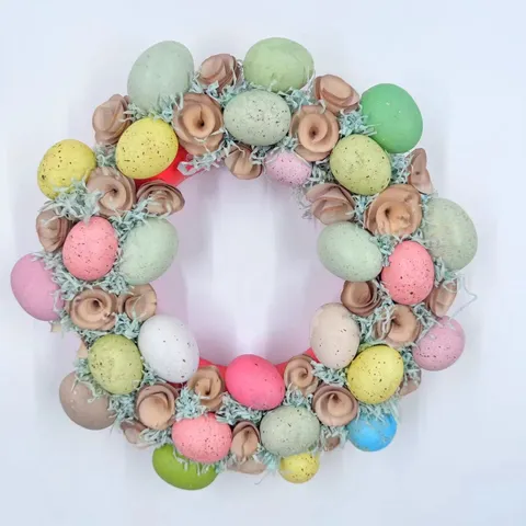 Pastoral Easter Wreath Colorful Spotted Eggs Plastic Decorative Garland Front Door Home Party Spring Festival Ornament