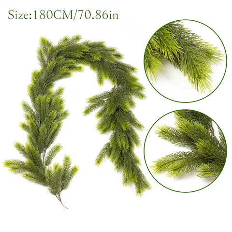 Artificial Pine Needle Cedar Leaf Christmas Garland For Table Stairs Door Hanging Decor Frosted Forest Green Holiday Vine