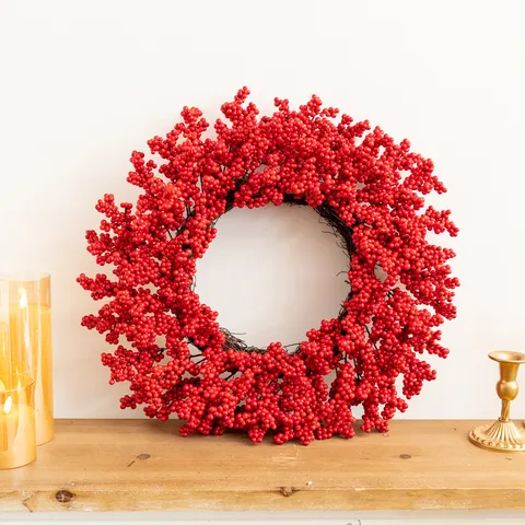Christmas Berry Wreath Artificial Red Berries Hanging Ornament American Country Style Front Door Wall Holiday Decor