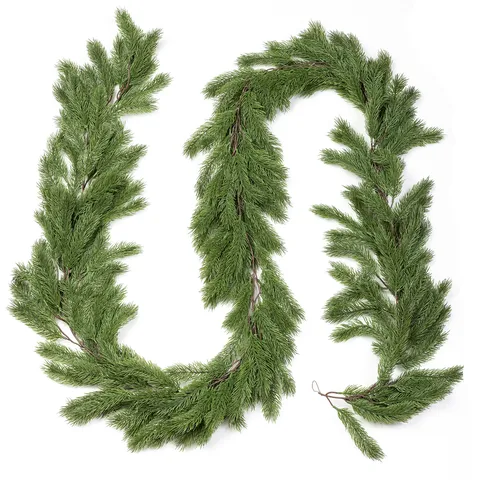 Artificial Pine Needle Cedar Leaf Christmas Garland For Table Stairs Door Hanging Decor Frosted Forest Green Holiday Vine