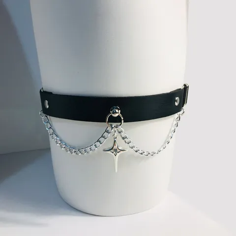 Punk Gothic PU Leather Leg Garter For Women Y2K Metal Chain Star Heart Bell Thigh Ring Chain Body Jewelry Accessories