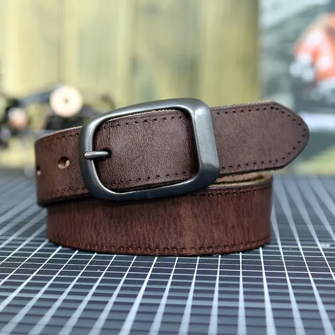 Cintura in Pelle Casual Vintage da Uomo in Pelle di Vacchetta Fibbia ad Ardiglione Minimalista per Jeans Accessori Moda Uomo