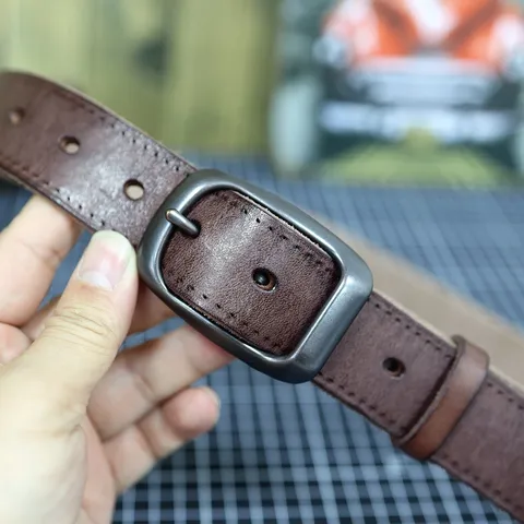Cintura in Pelle Casual Vintage da Uomo in Pelle di Vacchetta Fibbia ad Ardiglione Minimalista per Jeans Accessori Moda Uomo
