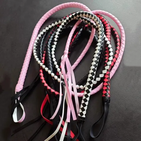 PU Leather Whip Long Woven Snake Whip Horsewhip Shepherd Whip Costume Prop For Cosplay Knight Party Black