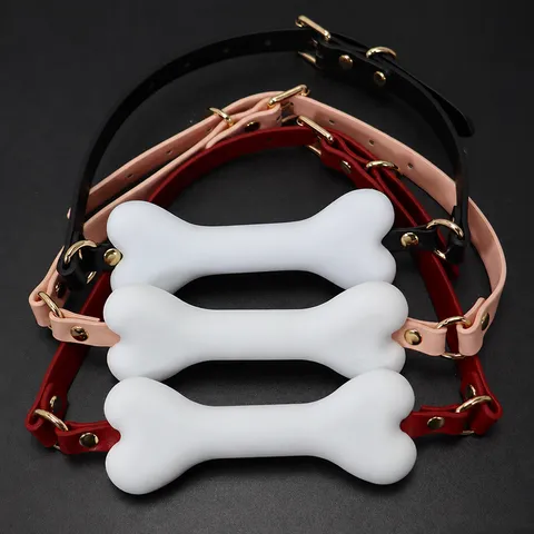 Collier de Bâillon d'Os de Chien en Cuir PU et Silicone Accessoire de Costume de Fête de Rôle Adulte Noir Rouge Vin Rose