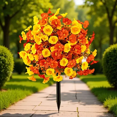 Autumn Artificial Eucalyptus Morning Glory Stake Flower Ball Garden Decor Orange Yellow Floral Ground Insert For Outdoor Yard Pathway Harvest Decoration