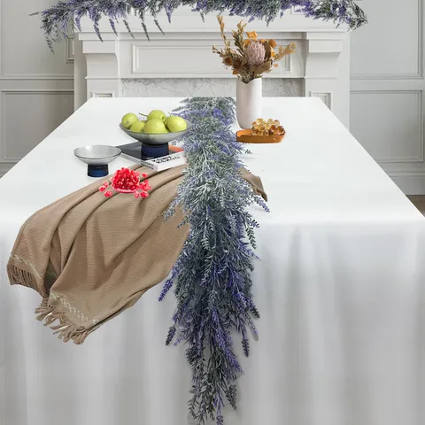 Guirlande de Lavande Artificielle Fausse Vigne de Fleurs Violettes Plante Suspendue pour Décoration de Mur de Table de Fête de Mariage