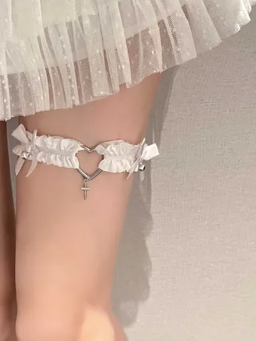 Gotische Kant Hart Kruis Choker Halsketting Dijkenketting Set Vrouwen Zoet Koel Y2K Zwart Wit Lint Been Kousenband Lichaamssieraden Accessoires