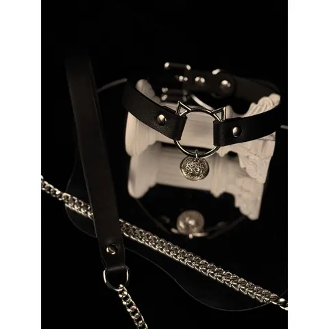 Subculture Leather Cat Bell Choker Necklace With Metal Chain Cute Animal Ear Neck Band For Women Fashion Jewelry